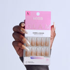 Kiss Glam Embellished Press On Fake Glue Nails - Day n Night | Design, Beige & White, Long, Almond official pack