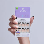 Kiss Core French Press On Fake Glue Nails - Full of Fun | French Tips, Black, Medium, Almond official pack