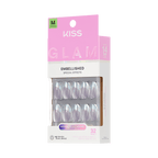 Kiss Glam Embellished Press On Fake Glue Nails - Fairy Tale | Design, Metallic Pink, Medium, Almond official pack