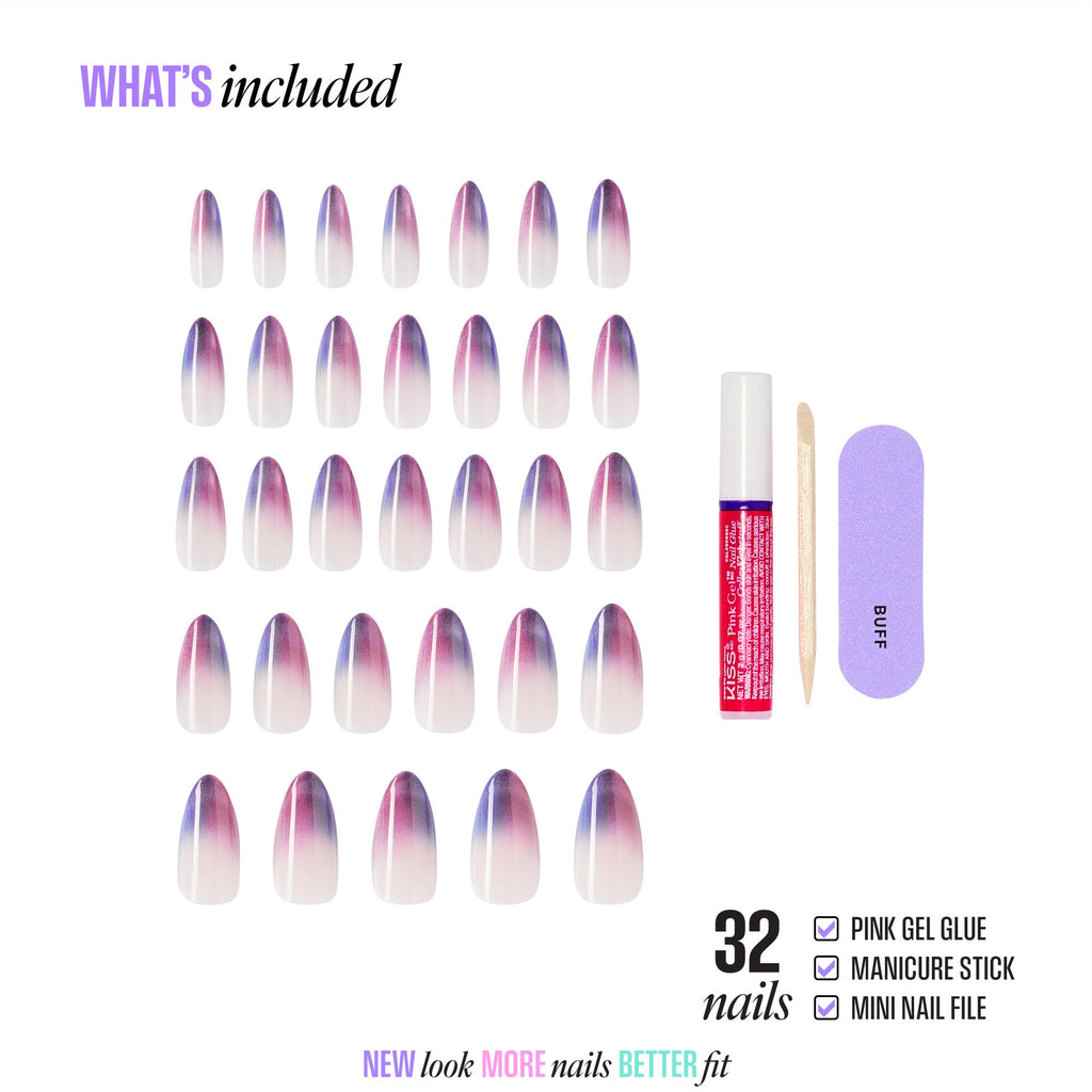 Kiss Core Magnetic Press On Fake Glue Nails - Twinkling Stars | French Magnetic, Purple, Long, Almond official pack