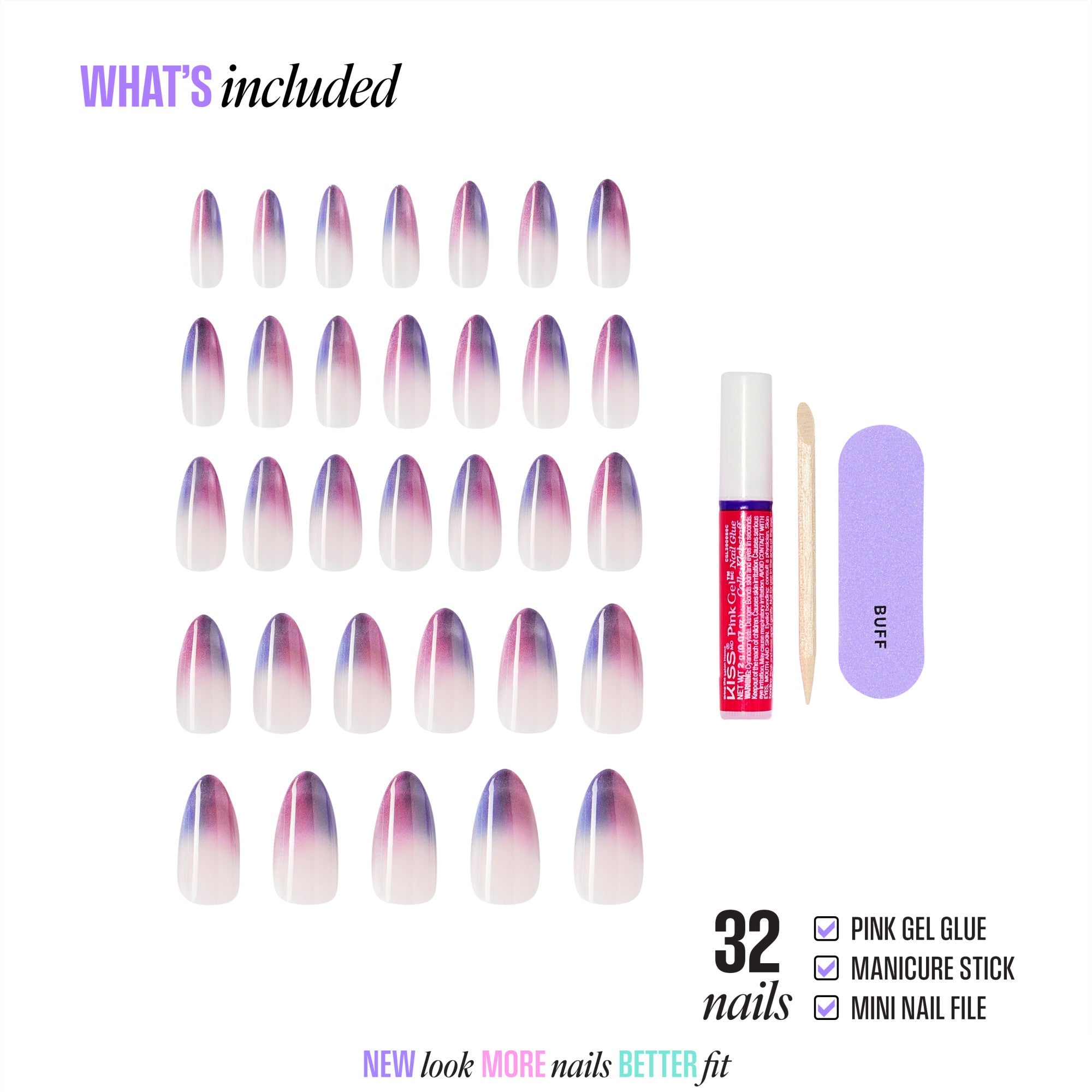 Kiss Core Magnetic Press On Fake Glue Nails - Twinkling Stars | French Magnetic, Purple, Long, Almond official pack