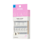 Kiss Glam Press On Fake Glue Toenails - Twinkle Toes | Solid, White, Short, Squoval, Pedicure official pack