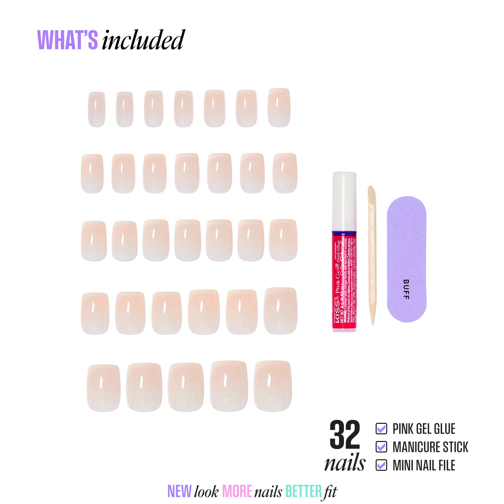 Kiss Core French Press On Fake Glue Nails - My Darling | French Tips, Neutral, Short, Squoval official pack