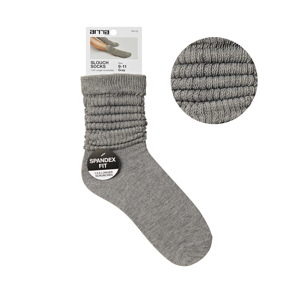 ARRIA Extra Long Soft Cotton Trendy Slouch Socks – Classic Everyday Neutrals, 80s Retro Heavy Scrunch - 9-11 / Gray official pack