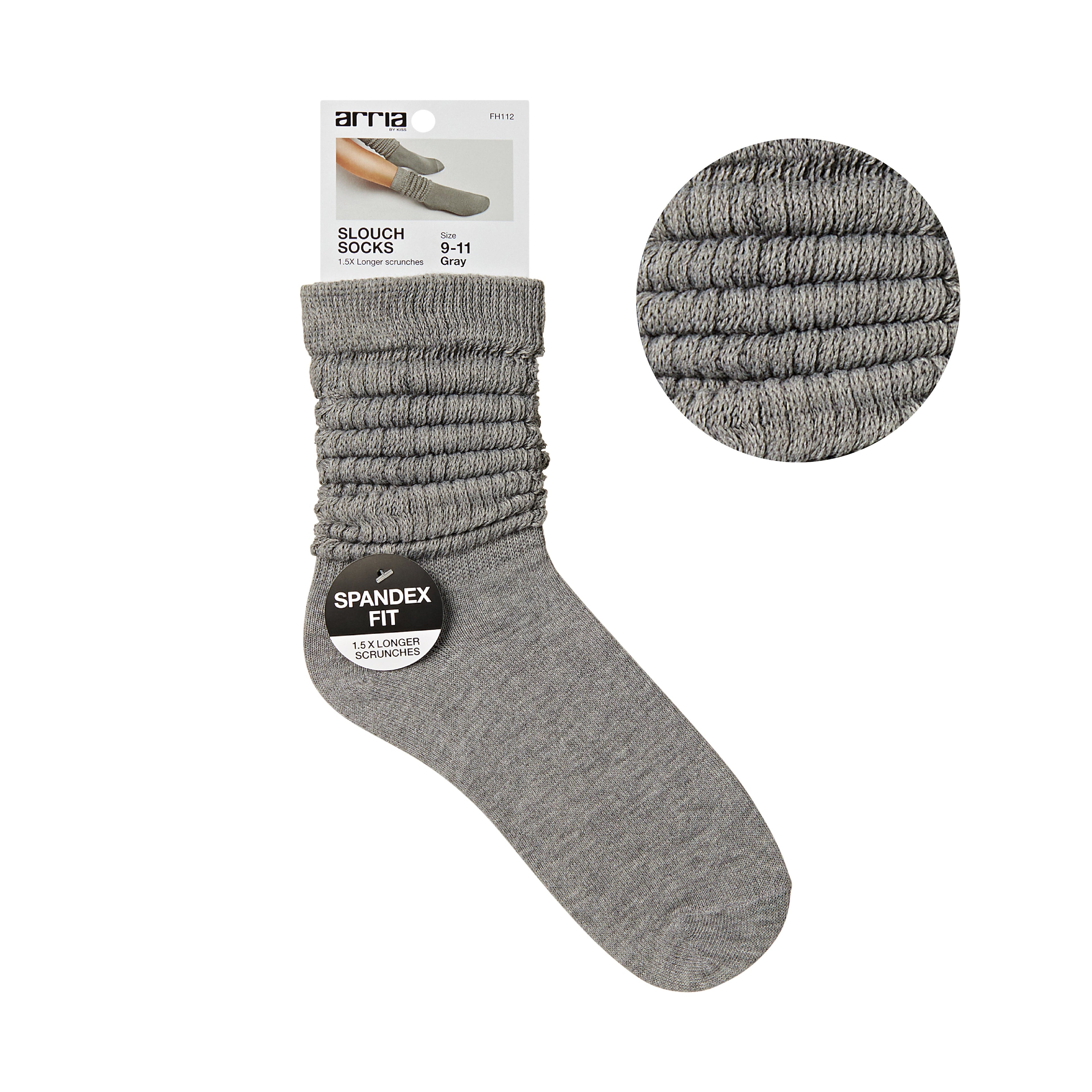 ARRIA Extra Long Soft Cotton Trendy Slouch Socks – Classic Everyday Neutrals, 80s Retro Heavy Scrunch - 9-11 / Gray official pack
