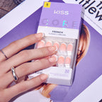 Kiss Core French Press On Fake Glue Nails - Snapshot | French Tips, White, Short, Squoval official pack