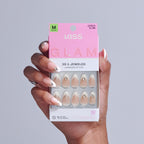Kiss Glam 3D & Jewel Press On Fake Glue Nails  - Applause | 3D & Jewel French Design, White, Medium, Almond official pack