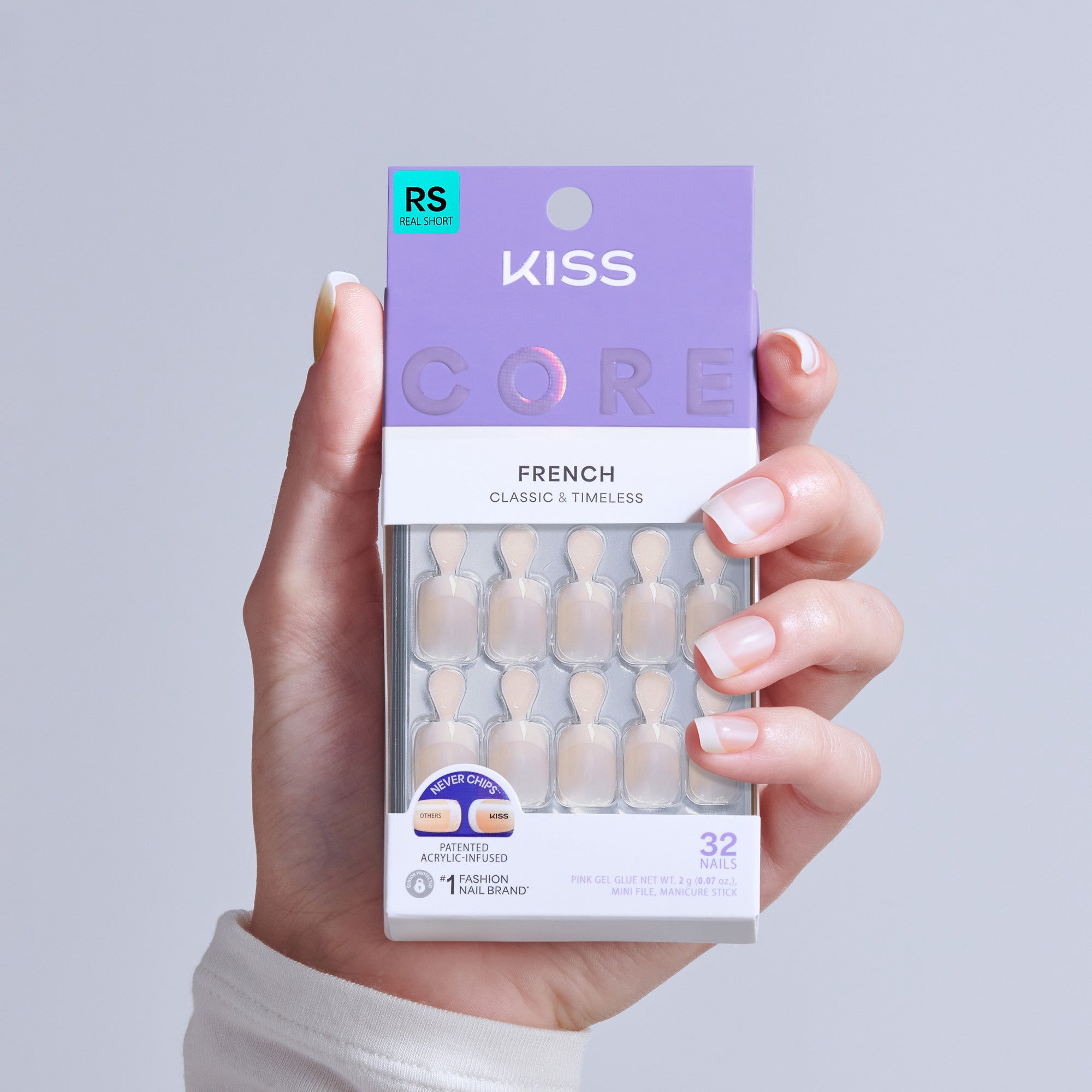 Kiss Core French Press On Fake Glue Nails - Your Moment | French Tips, Neutral, Real Short, Squoval official pack