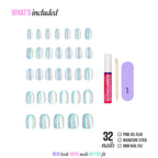 Kiss Glam Embellished Press On Fake Glue Nails - Celestique | Design, Blue, Short, Round official pack