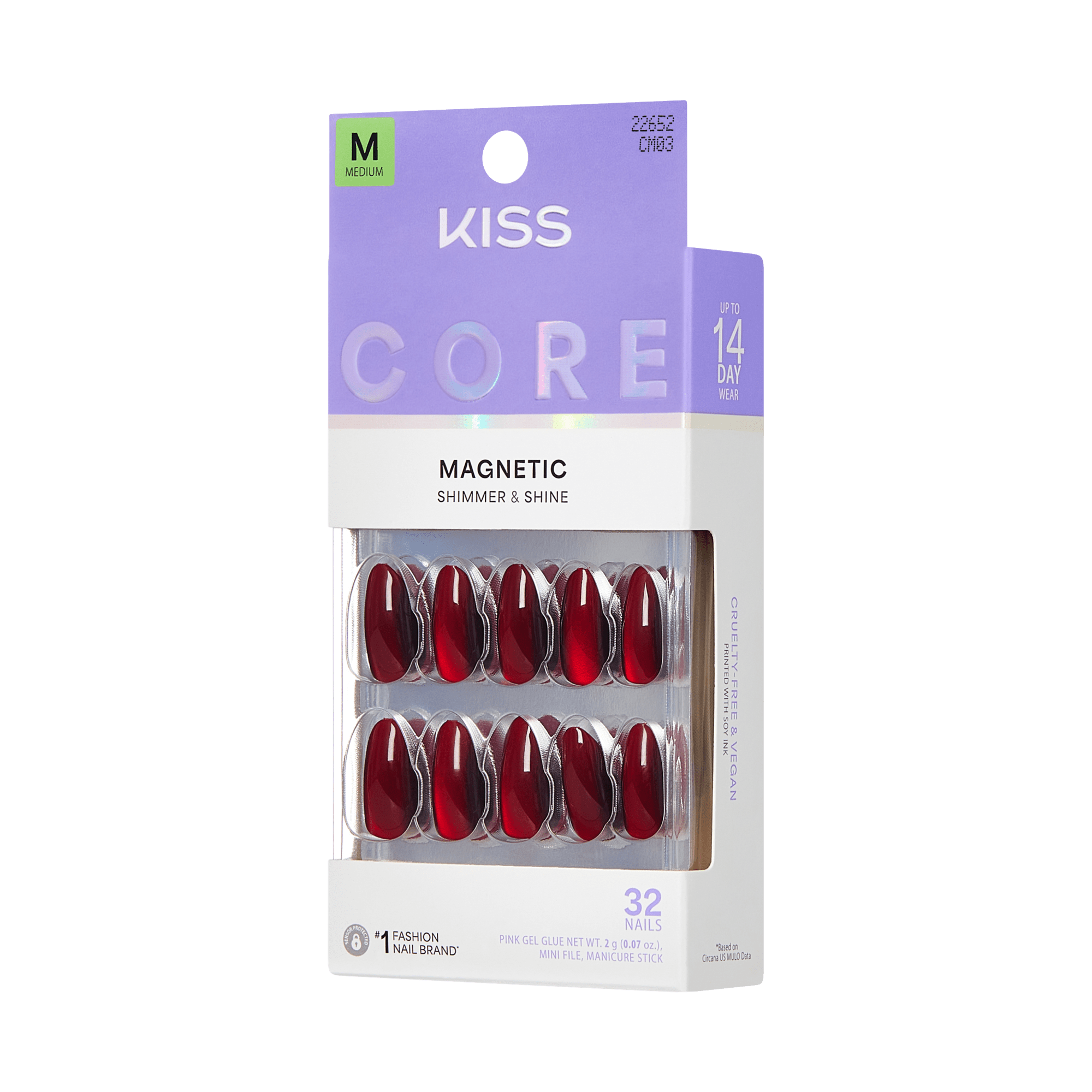 Kiss Core Magnetic Press On Fake Glue Nails - Apple Blossom | Magnetic, Red, Medium, Almond official pack