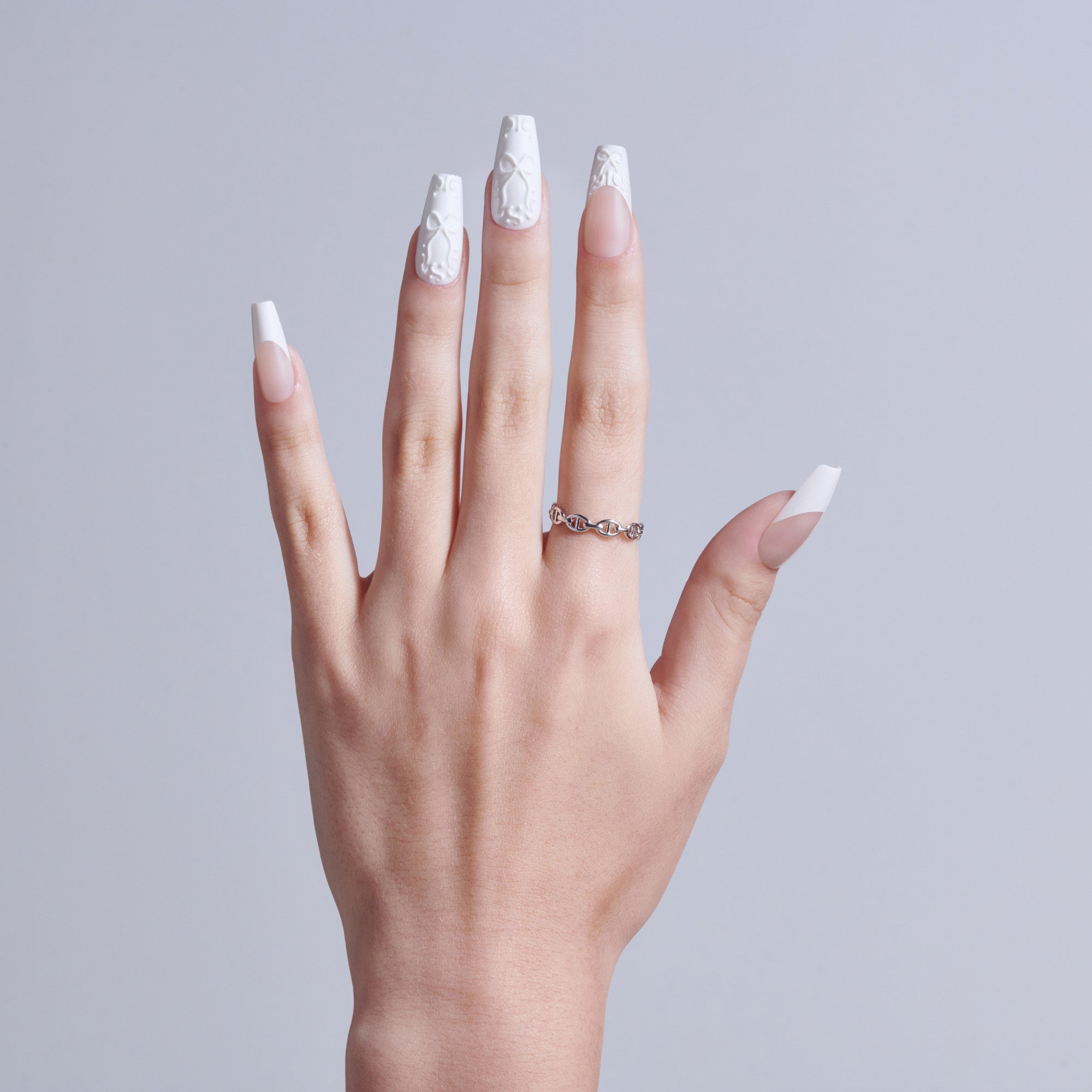 Kiss Glam 3D & Jewel Press On Fake Glue Nails  - Breath of Harmony | French, White, Long, Coffin official pack