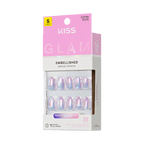 Kiss Glam Embellished Press On Fake Glue Nails - One n Only | Design, Pink & Purple, Short, Round official pack