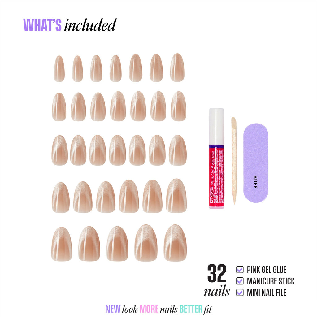 Kiss Core Magnetic Press On Fake Glue Nails - Amazon Falls | Magnetic, Beige, Medium, Almond official pack