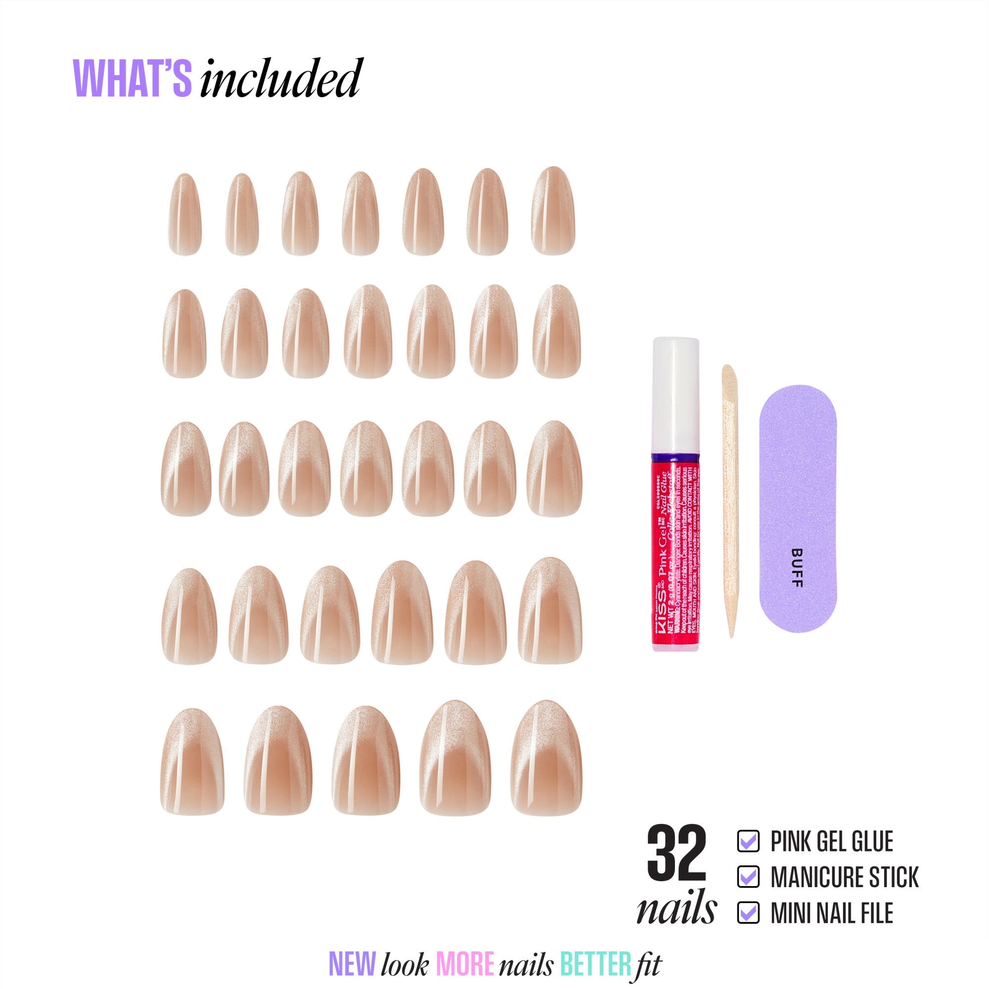 Kiss Core Magnetic Press On Fake Glue Nails - Amazon Falls | Magnetic, Beige, Medium, Almond official pack