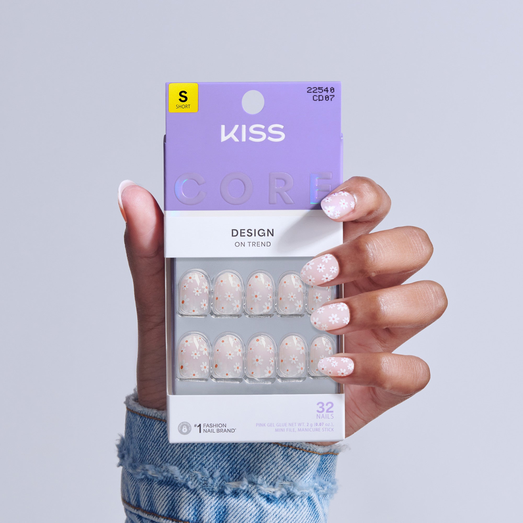 Kiss Core Design Press On Fake Glue Nails - Friendship | Design, Pink, Short, Round official pack