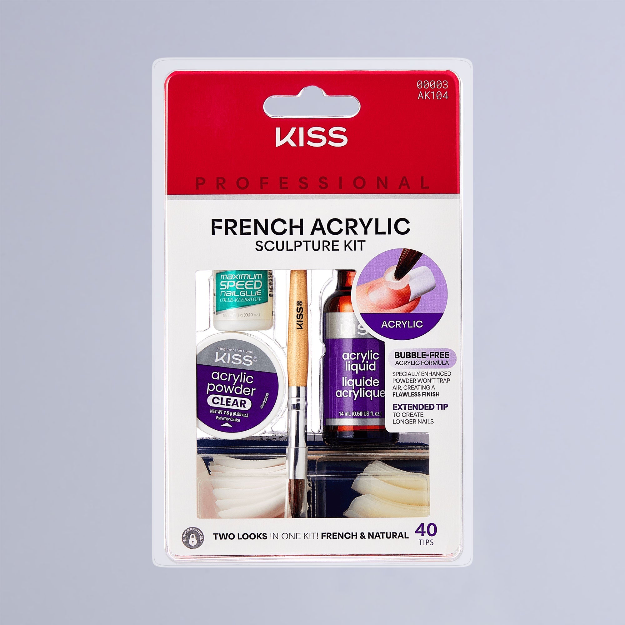 Kiss French Acrylic Sculpture Kit System | 20 French & 20 Natural Acrylic Tips, Starter Kit official pack