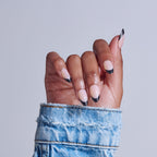 Kiss Core French Press On Fake Glue Nails - Full of Fun | French Tips, Black, Medium, Almond official pack