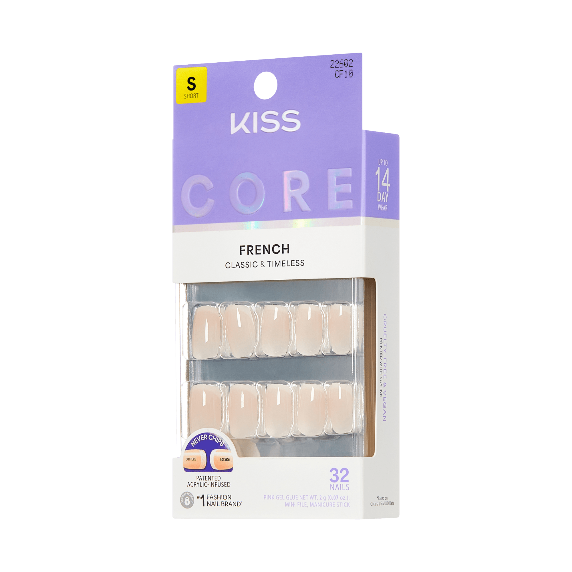 Kiss Core French Press On Fake Glue Nails - My Darling | French Tips, Neutral, Short, Squoval official pack
