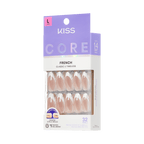 Kiss Core French Press On Fake Glue Nails - Fascinating | French Tips, White, Long, Almond official pack