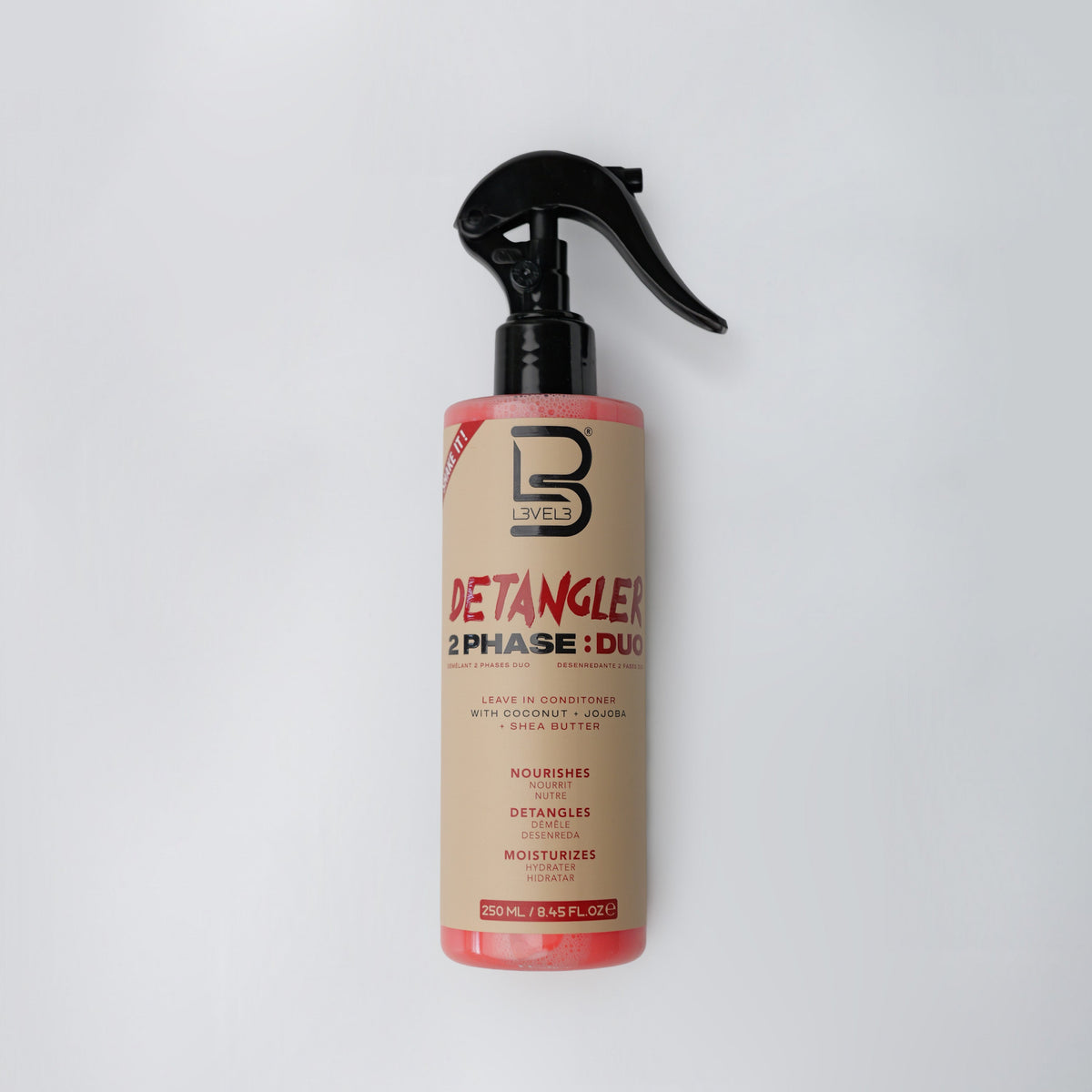 Level 3 2 Phase Detangler Spray 8.45 oz — official pack photo L3-DETANGLER-250ML (detangler.jpg) from lv3.com
