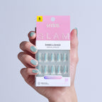 Kiss Glam Embellished Press On Fake Glue Nails - Celestique | Design, Blue, Short, Round official pack