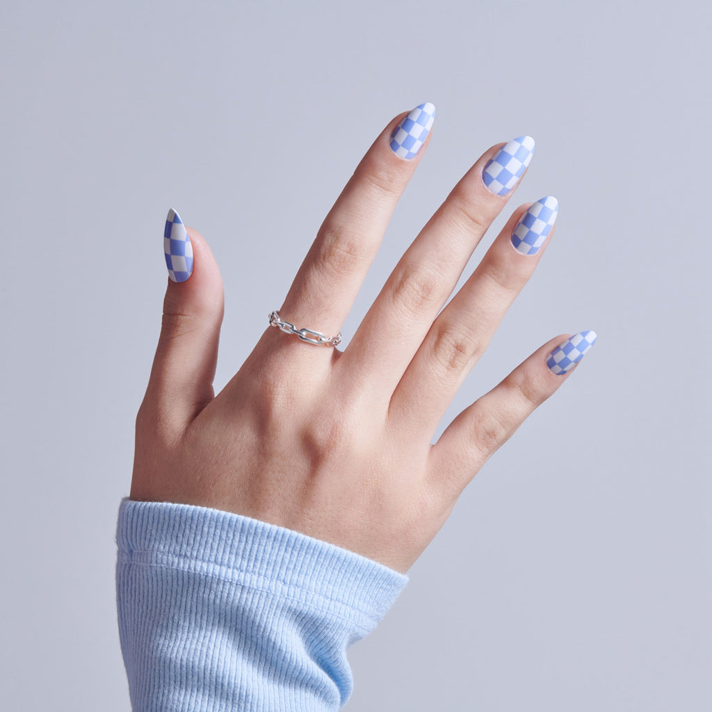 Kiss Core Design Press On Fake Glue Nails - Credit | Design, Blue, Medium, Almond official pack