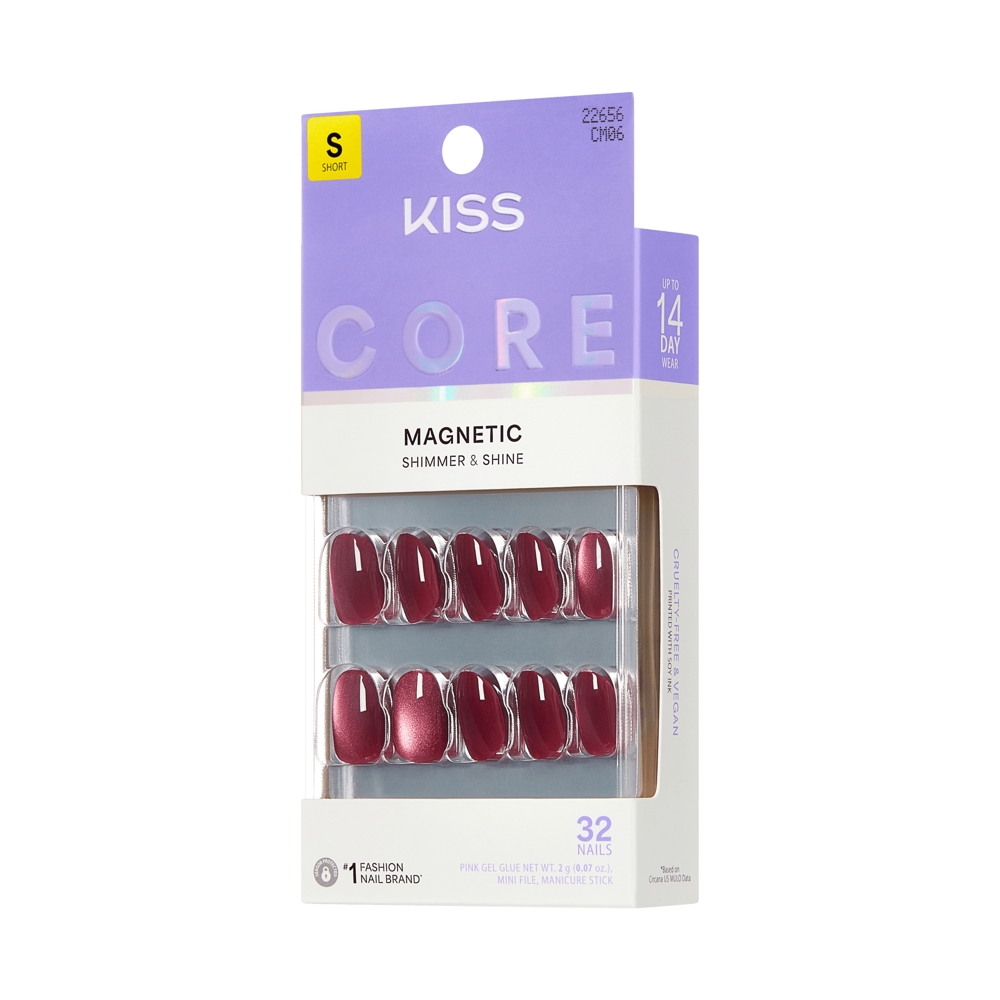Kiss Core Magnetic Press On Fake Glue Nails - Flaming | Magnetic, Pink, Short, Round official pack