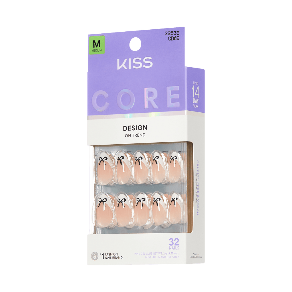 Kiss Core Design Press On Fake Glue Nails - Our Moment | French Tips, White, Medium, Almond official pack