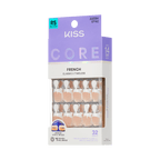 Kiss Core French Press On Fake Glue Nails - If You Dare | French Tips, White, Real Short, Squoval official pack