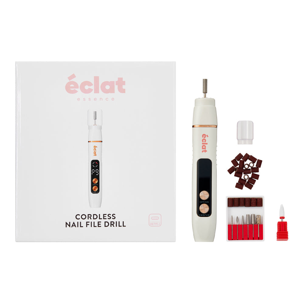 éclat Cordless Electric Nail File – Professional E-File for Acrylic, Gel & Dip Powder with Charging Base & LED Light - White official pack