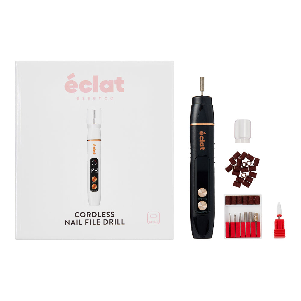 éclat Cordless Electric Nail File – Professional E-File for Acrylic, Gel & Dip Powder with Charging Base & LED Light - Black official pack