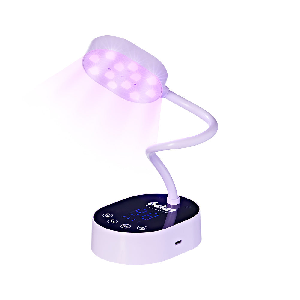 éclat Flash Cure Lamp for Gel Nail Polish – 36W Rechargeable LED Mini UV Light with Gooseneck - Purple official pack