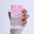 Kiss Glam Embellished Press On Fake Glue Nails - Stardust Wonder | Design, Pink, Medium, Almond official pack