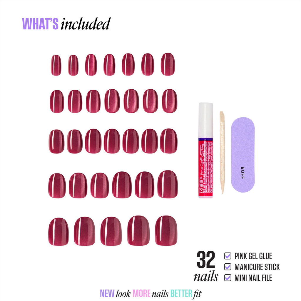 Kiss Core Magnetic Press On Fake Glue Nails - Flaming | Magnetic, Pink, Short, Round official pack