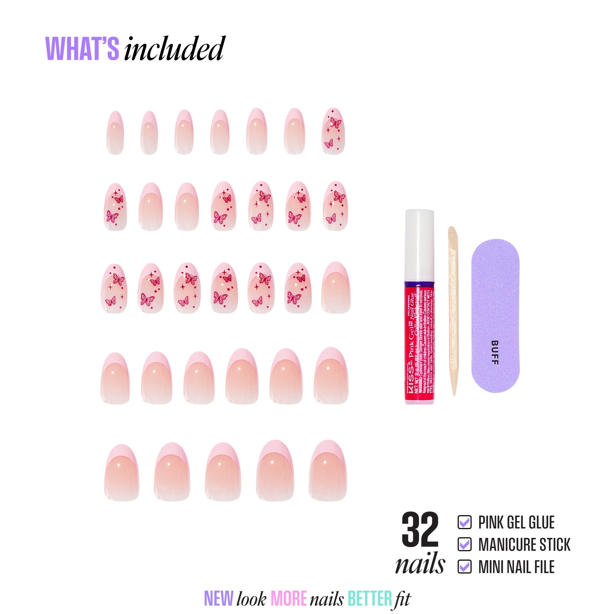 Kiss Core Design Press On Fake Glue Nails - Signature | Design, Pink, Medium, Almond official pack