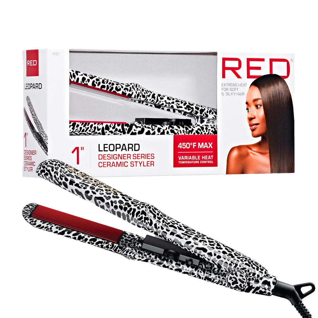 RED by KISS Designer Series 1-Inch Ceramic Flat Iron Styler - Leopard official pack