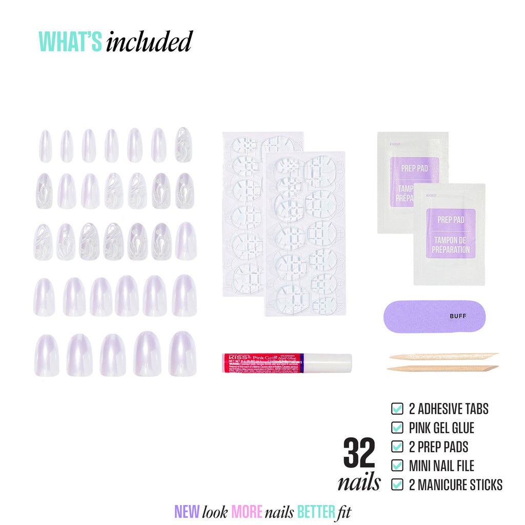 Kiss Icon Press On Fake Glue Nails - Remarkable | 3D & Jewel Design, Metallic Purple, Medium, Almond official pack
