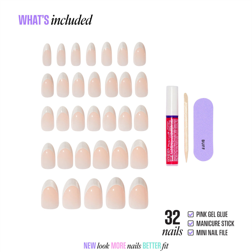 Kiss Core Magnetic Press On Fake Glue Nails - Patchouli | French Tips, Silver, Medium, Almond official pack
