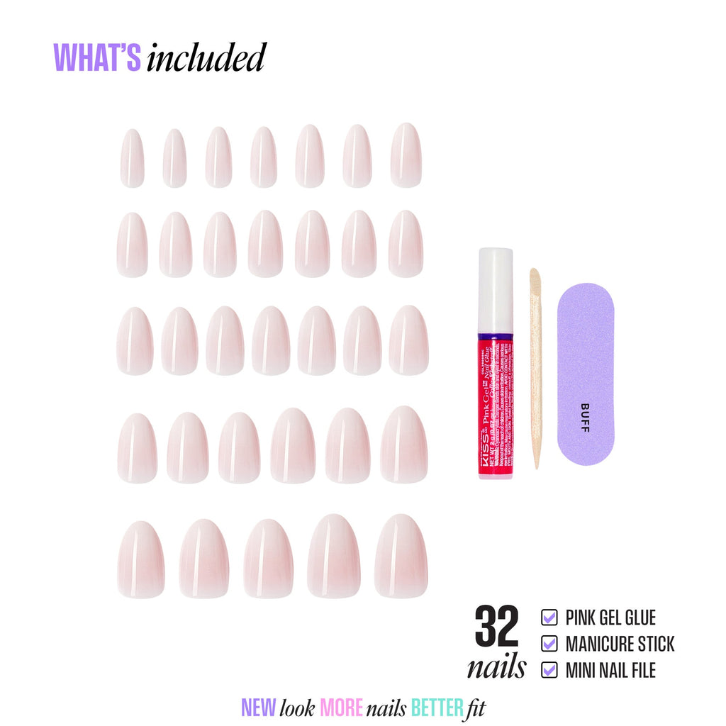 Kiss Core Color Press On Fake Glue Nails - Dulcet | Solid, Pink, Medium, Almond official pack