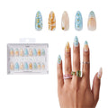 Gold Finger Glitzy 3D Press-On Nails in Courtly – Long Almond Fake Nails, Blue Floral & Gold French with Pearls, Luxury Glue On Nails, 28 Pc Kit - GF Handmade Nails - Courtly official pack