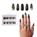 Gold Finger Glitzy 3D Press-On Nails in Kindly – Long Oval Fake Nails, Black & Gold Filigree with Rhinestones, Luxury Glue On Nails, 28 Pc Kit - GF Handmade Nails - Kindly official pack