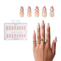 Gold Finger Glitzy 3D Press-On Nails in Promenade – Long Almond Fake Nails, Strawberry French with 3D Bows & Pearls, Luxury Glue On Nails, 28 Pc Kit - GF Handmade Nails - Promendade official pack