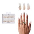 Gold Finger Glitzy 3D Press-On Nails in Amiable – Long Coffin Fake Nails, Pearl & Rhinestone White Swirls, Luxury Glue On Nails, 28 Pc Kit - GF Handmade Nails - Amiable official pack