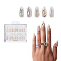 Gold Finger Glitzy 3D Press-On Nails in Regency – Long Oval Fake Nails, Pearlescent with Silver Bows & Rhinestones, Luxury Glue On Nails, 28 Pc Kit - GF Handmade Nails - Regency official pack