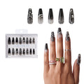 Gold Finger Glitzy 3D Press-On Nails in Boss Lady – X-Long Coffin Fake Nails, Black Lace with Pearls & Rhinestones, Luxury Glue On Nails, 28 Pc Kit - GF Handmade Nails - Boss Lady official pack