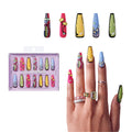 Gold Finger Glitzy 3D Press-On Nails in Countenance – 2X-Long Coffin Fake Nails, Pop Art Comic Design with Rhinestones, Luxury Glue On Nails, 28 Pc Kit - GF Handmade Nails - Countenance official pack