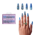 Gold Finger Glitzy 3D Press-On Nails in Heavenly – X-Long Coffin Fake Nails, Blue Ombre Butterfly & Rhinestones, Luxury Glue On Nails, 28 Pc Kit - GF Handmade Nails - Heavenly official pack