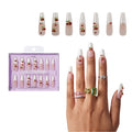 Gold Finger Glitzy 3D Press-On Nails in Delish – 2X-Long Coffin Fake Nails, Pearl French with 3D Cherry Rhinestones, Luxury Glue On Nails, 28 Pc Kit - GF Handmade Nails - Delish official pack