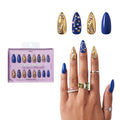 Gold Finger Glitzy 3D Press-On Nails in The Prime – Long Almond Fake Nails, Royal Blue & Gold Chrome with Rhinestones, Luxury Glue On Nails, 28 Pc Kit - GF Handmade Nails - The Prime official pack