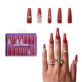 Gold Finger Glitzy 3D Press-On Nails in Dreamy – 3X-Long Coffin Fake Nails, Classic Red with Rhinestones & Gold Studs, Luxury Glue On Nails, 28 Pc Kit - GF Handmade Nails - Dreamy official pack